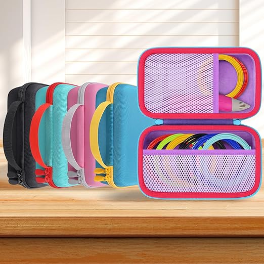 co2CREA Storage Organizer Case for 3D Printing Pen Set, Hard Case Compatible with SCRIB3D P1/Advanced, MYNT3D Super/Advanced, 3Doodler Start+/Flow/PRO and Filament Refill（Purple Case + Blue Zipper）