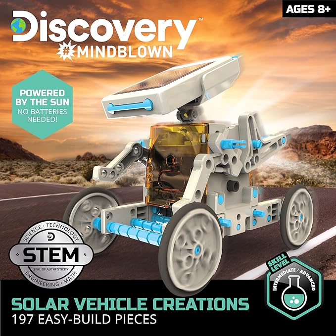 Discovery #Mindblown STEM 12-in-1 Solar Robot Creation 197-Piece Kit with Working Solar Powered Motorized Engine and Gears, Construction Engineering Set for Ages 8 and Up