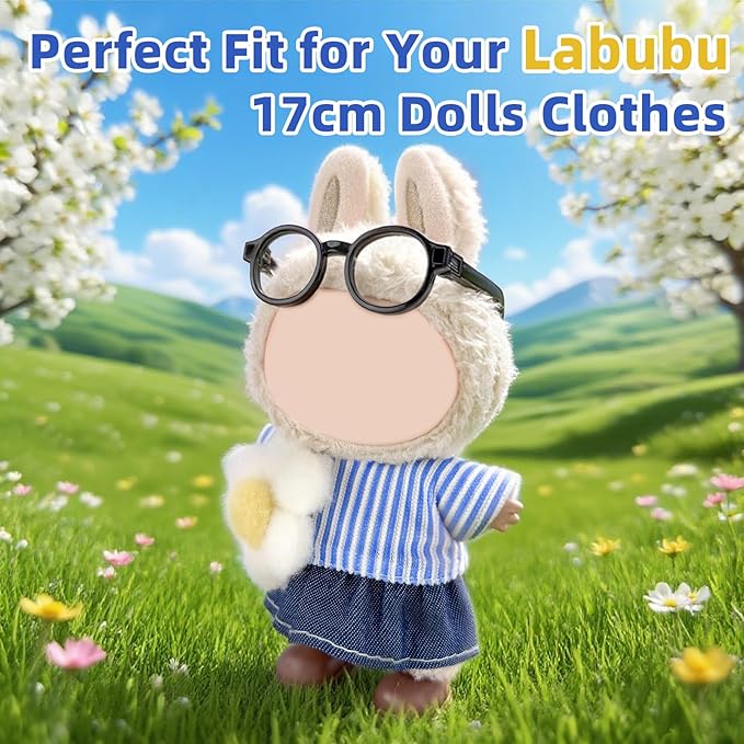 17cm Doll Clothes Set-Adorable Outfits for Dolls-Stylish Accessaries Clothes Dress-Up-Replaceable Clothing Collections, Includes—Glasses+Blouse+ Skirt+Shoes (Style A)