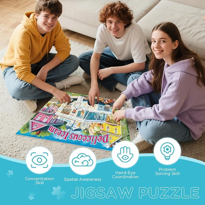 Puzzles for Adults 1000 Pieces Vintage Ice Cream Truck Jigsaw Puzzles Challenging Puzzle for Stress Relief, Home Decor and Gifting