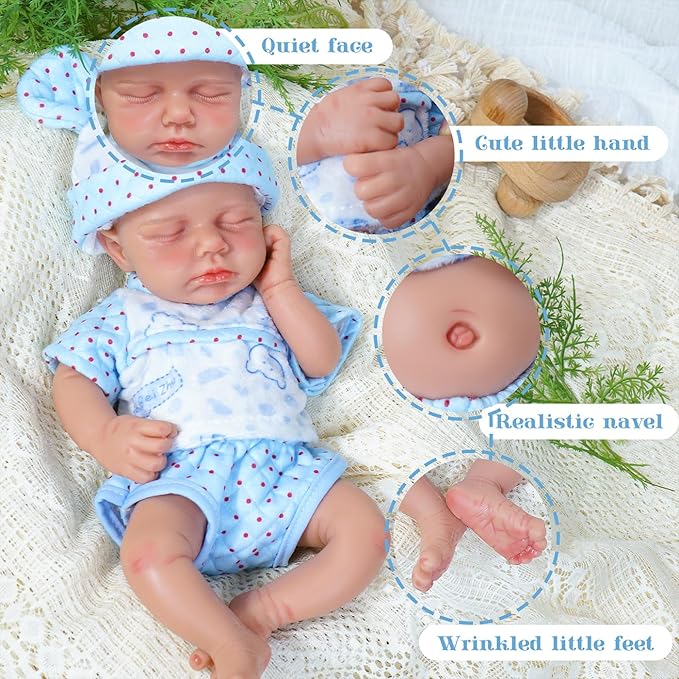 Reborn Baby Dolls Silicone Full Body 12in Weighted Real Life Closed-Eyes Boy Dolls Lifelike Newborn Baby Soft Body Flexible Limbs Not Vinyl