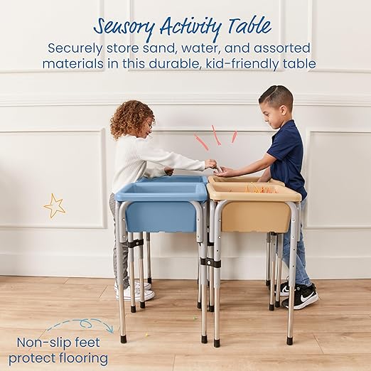 ECR4Kids 4-Station Sand and Water Adjustable Play Table, Sensory Bins, Sand/Powder Blue