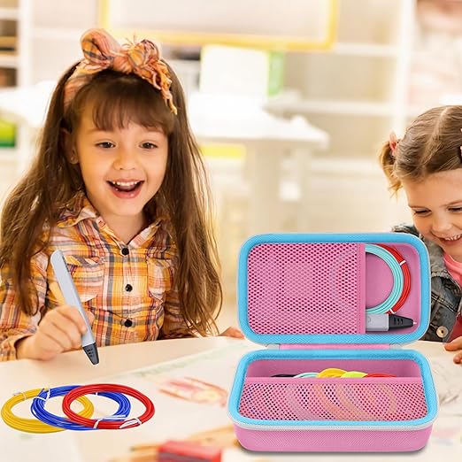 co2CREA Storage Organizer Case for 3D Printing Pen Set, Hard Case Compatible with SCRIB3D P1/Advanced, MYNT3D Super/Advanced, 3Doodler Start+/Flow/PRO and Filament Refill（Pink Case + White Zipper）