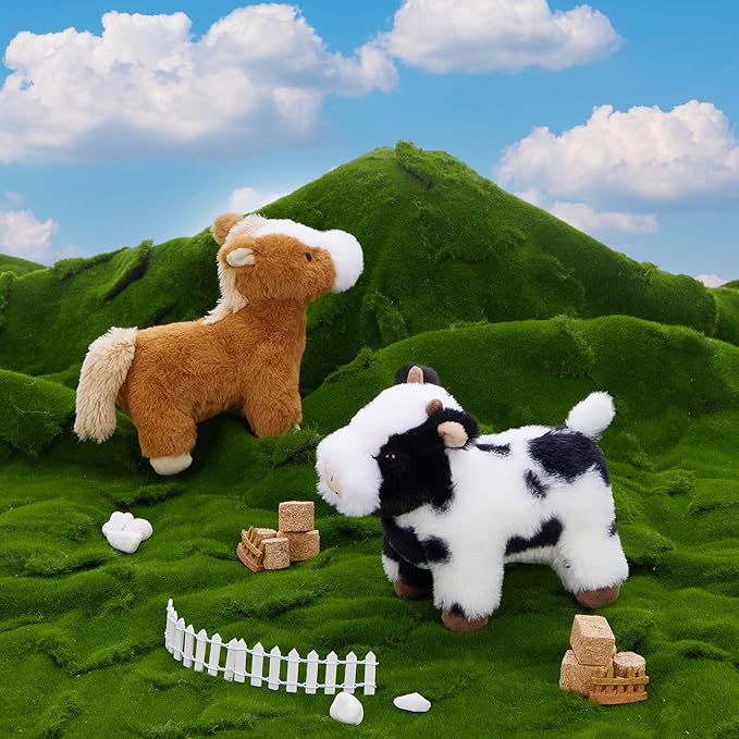 MaoGoLan 4 Pack Farm Stuffed Animals Bulk Party Favors for Kids, 8 inch Plush Cow & Sheep & Pig & Horse - Gifts for Toddlers Girls Boys Christmas Birthday Baby Shower
