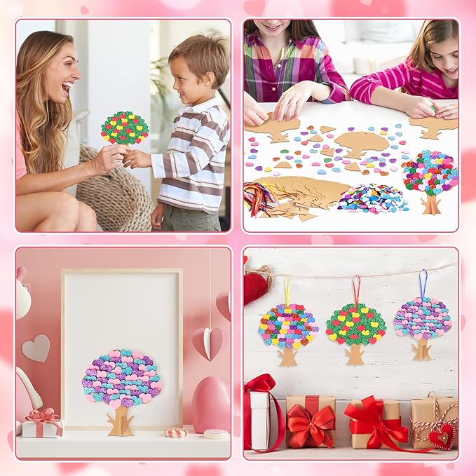 Fennoral 12 Pack Mother's Day Craft Kits for Kids - Heart Tree Foam Stickers DIY Arts and Crafts for Girls & Boys - Valentine Gifts, Decorations
