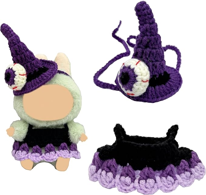 Halloween Clothes for 17cm Doll Outfits, Hat Dress Set for 17cm Dolls, Stylish Adorable Halloween Clothes Accessories (No Doll)