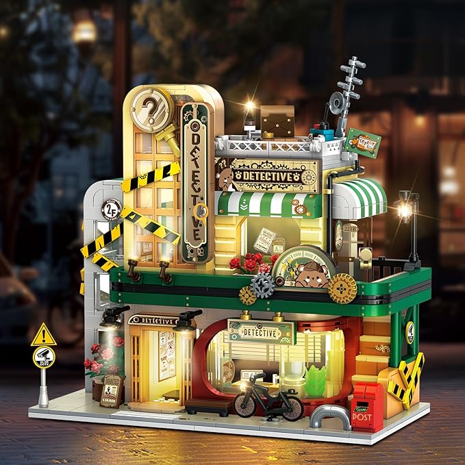 Detective Agency Building Set with LED Light, 1231PCS Detective House Building Block Toy with Clue Wall, Office Construction Model for Easter Mother's Day for Adults Teens Kids Boys Girls 10+