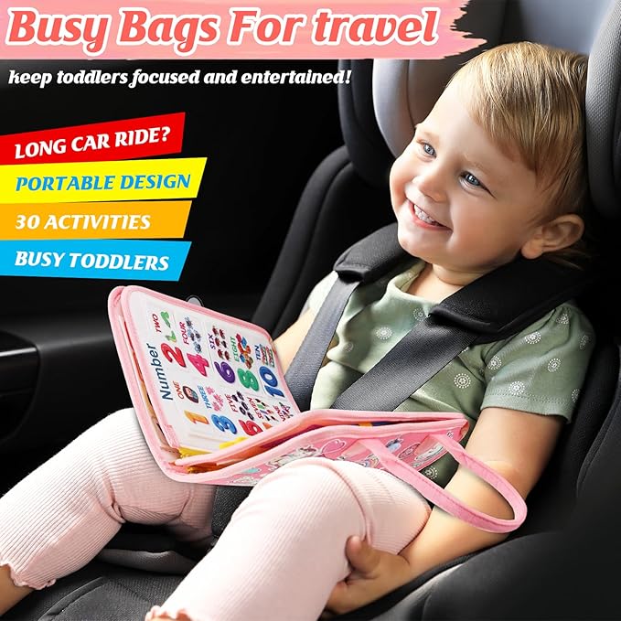 Montessori Busy Board & Busy Book for Toddler – Educational Toys for 3 Year Old Girls, Sensory Activity Board, Fine Motor Skills Learning Gift