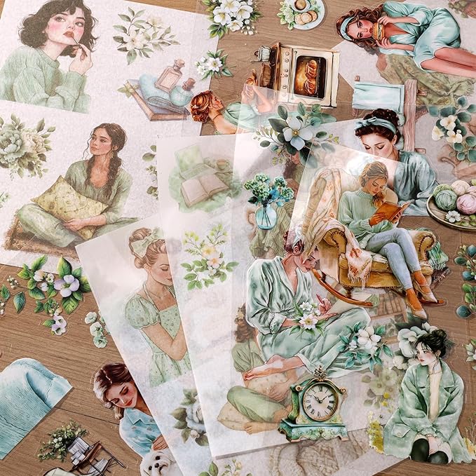 Auguro Scrapbooking Stickers 20 Sheets Pre-Cut 120 washi Stickers PET People Sticker Books for journaling Scrapbook Supplies transparent reading Girls Journal Sticker