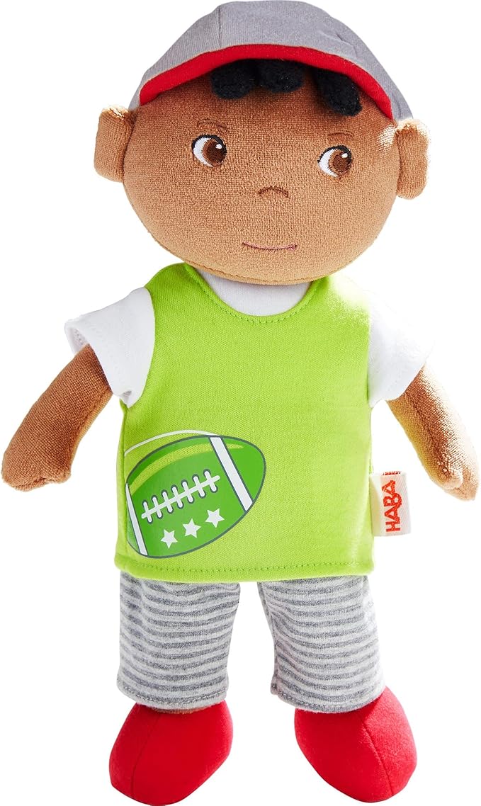 HABA Soft Doll Mason – 11.5" Plush Baby Boy Toy with Black Hair and Soft Toddler Companion for Ages 6 Months and Up, First Doll Gift for Kids, Machine Washable, Huggable & Durable
