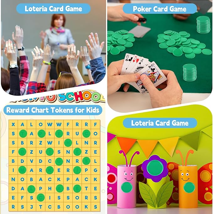 Coopay 500 Pieces Plastic Learning Counters Disks Bingo Chip Counting Discs Markers for Math Practice and Poker Chips Game Tokens Kids Reward, 1 Inch (Green)