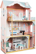 Lil' Jumbl Kids Wooden Dollhouse with Elevator, Balcony & Stairs, Accessories & Furniture Included, 3 Story Easy to Assemble Blue Dollhouse Toy - X-Large