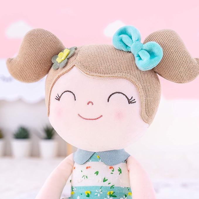 Gloveleya Baby Girl Gifts – Soft First Plush Doll with Gift Box, Spring Green Dress 16 Inch, Snuggly Birthday Present, for Toddler Girls
