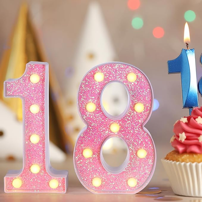 Foaky Pink Light up Letters，Pink Party Decorations,Girls Room Decor,Glitter Marquee Numbers,Alphabet Letter Sign for Night Light Birthday Party Girls Gifts, Home Bar Decoration (7)