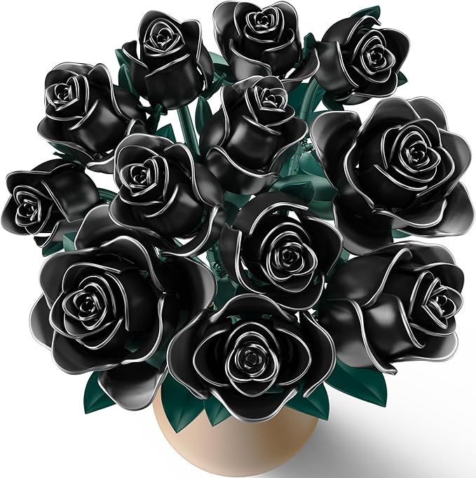Black Rose Building Blocks Set for Kids, 634PCS Flower Bouquet Brick Toy, Romantic Gift for Girls, Women, Valentine's Day, Birthday, Mother's Day, Halloween, DIY Artificial Plant for Home Decor