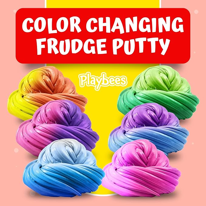 Playbees Color Changing Therapy Putty 6 Pack - Silly Mini Thinking Slime for Sensory Play, Educational Games, Fidget Toy 8-15 - Heat Sensitive Magical Color Shifts - Slime Favors 0.5 Oz