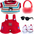 17cm Doll Clothing, fits 5.9-6.69 inch (15-17cm) Doll, high Fashion 5-Piece Clothing and Accessory Set with top, Jumpsuit, Sunglasses, Headphones and Canvas Shoes (Doll not Included) (red)