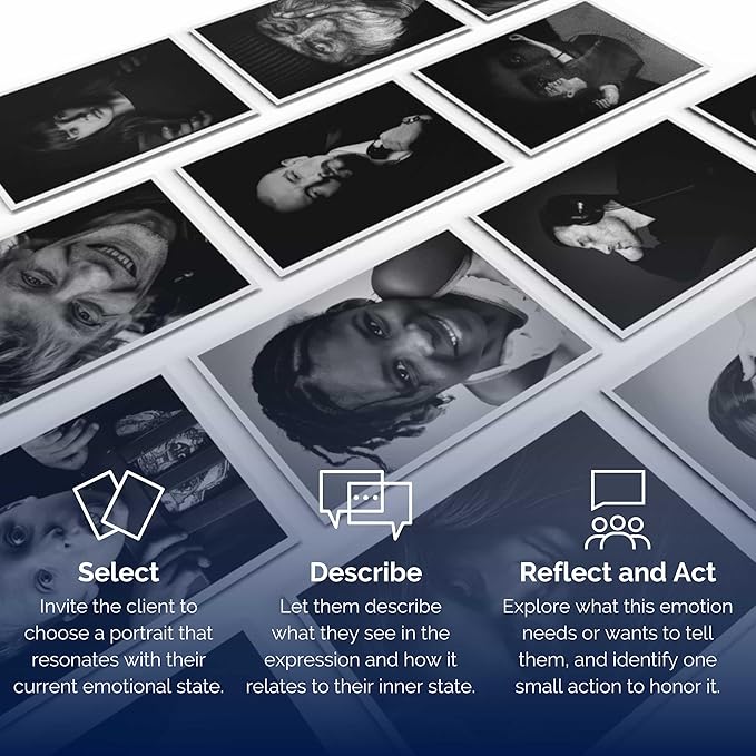 metaFox deep Pictures “Portraits of Emotions” – 52 Black and White Coaching Cards for Emotional Awareness, Therapy Tools for Teens and Adults, Visual Reflection Deck for Counselors and Facilitators
