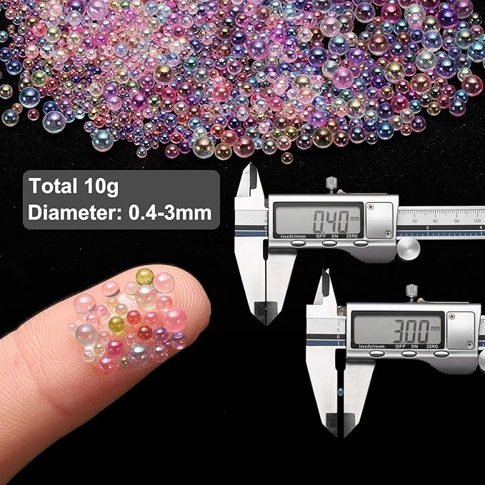 Iridescent Glass Tiny Bubble Beads, 0.4-3mm 10g No Hole Micro Mini Round Pastel Color Water Droplets Beads - Applications: for Resin Filler, Nail Art, Dollhouse Bath Tub