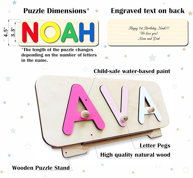 Personalized Wooden Name Puzzle for Kids Personalized Baby Name Puzzle for Toddlers Personalized Baby Gifts First Birthday Gift Wooden Puzzles Custom Toddler Learning