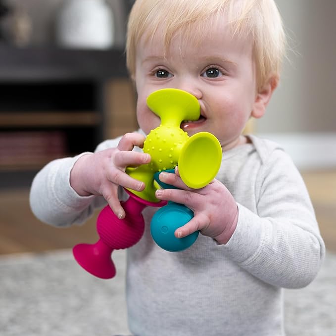 Fat Brain Toys pipSquigz, Sensory Baby Toys 6 Months Plus, Rattle Suction Cup Toy