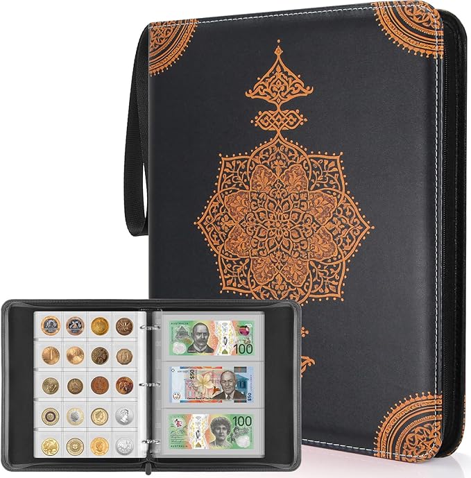 Coin Collection Book Holder - 400 Coins Pockets+15 Bills Pockets, Coin Display Organizer Storage Album for 20/25/ 27/30/38mm Coin