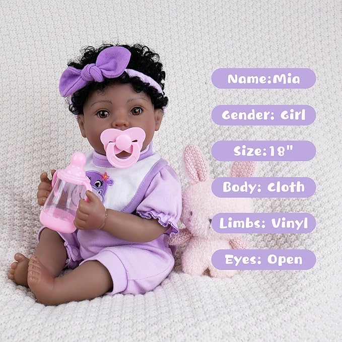 Reborn Baby Doll 18" African American Baby Dolls, Realistic Newborn Girl with Poseable Limbs, Weighted Body & Handcrafted Features, Collectible Gift Set Includes Bassinet Outfit & Accessories