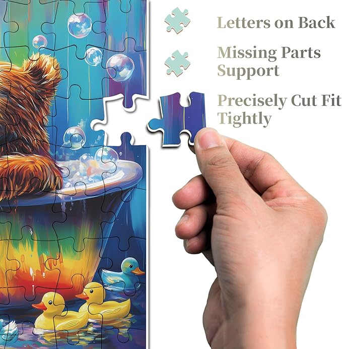 Bear Animal Puzzles for Adults 1000 Pieces, Funny Bathing Bears Jigsaw Puzzle, Challenging Rainbow Duck Puzzle as Home Decor