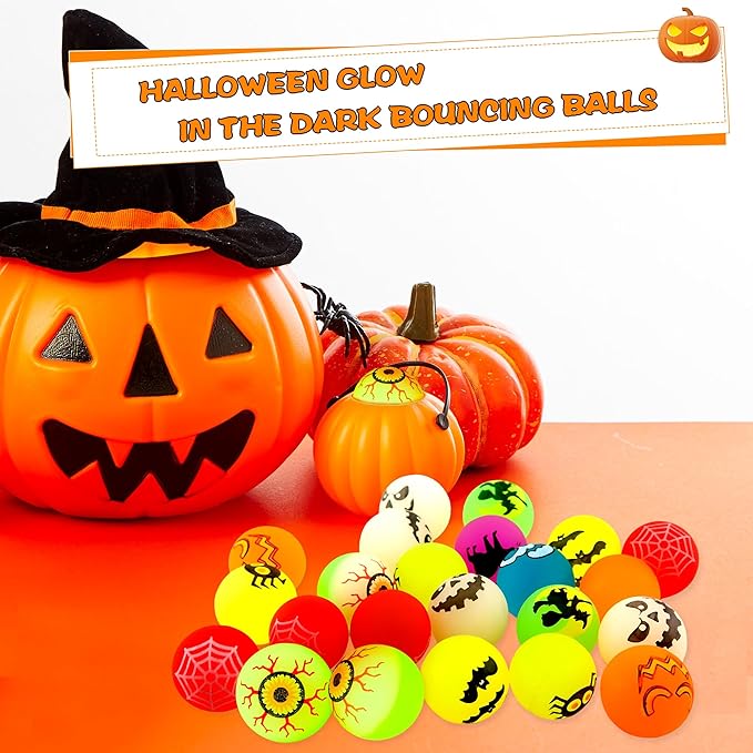 108 Pcs Halloween Glow in The Dark Bouncy Balls Mini Glow Bouncing Balls Halloween Eye Balls Bulk for Kids Halloween Trick or Treat Party Favors Goodie Bags Fillers, Random Style