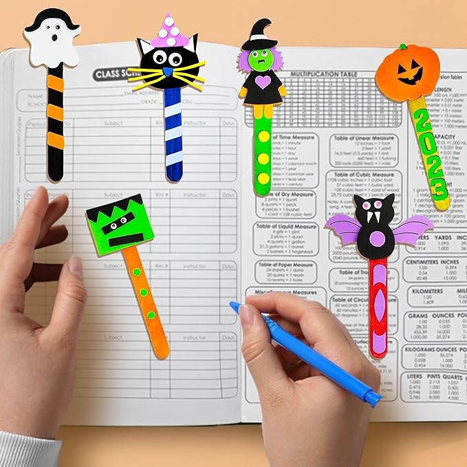 4E's Novelty Halloween Bookmark Craft for Kids - 12 Pack Bulk Kids Halloween Crafts Ages 4-8, 8-12 Halloween Activities for Kids Classroom 2025 Halloween Bookmarks, DIY Foam Halloween Craft Kit