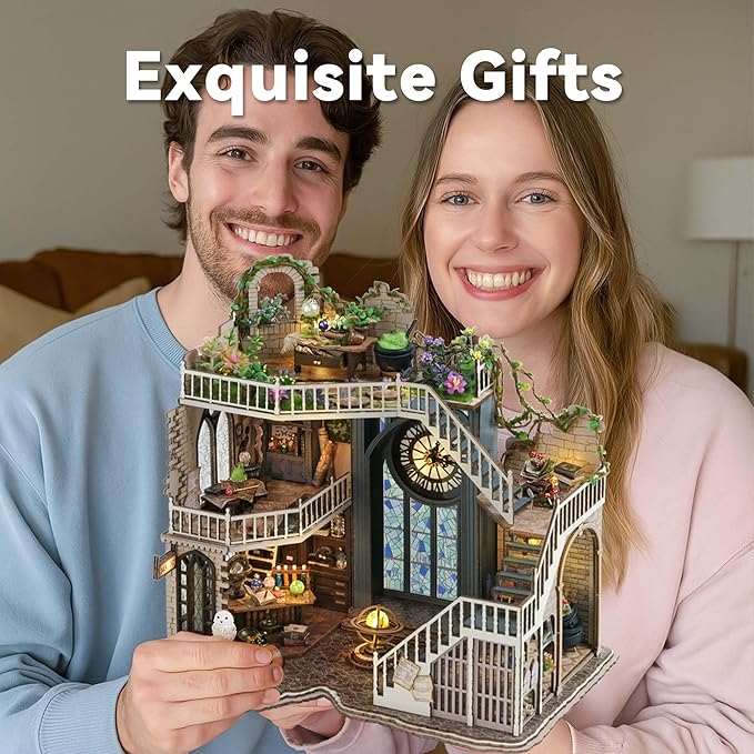 Flever DIY Miniature House Kit, Tiny Home Kit with LED Light, Mini House Build Craft Kits for Adults and Teens, Home Decor Creative Gift for Family/Friends (William' s Magic House)