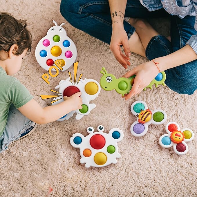 LiKee Fidget Popper Sensory Baby Toys for 10+ Months, Push and Popping Busy Board, Montessori Toys for 1+ Years Old, Airplane Car Travel Toy for Toddlers 1-3 Stress Relief (Ladybug)