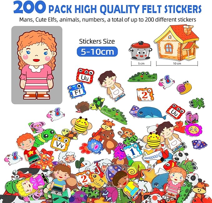 200Pcs Felt Story Board Set with Storage Bag Preschool Teaching Wall Flannel Busy Board Bonfire Party Themed Early Learning Interactive Play Toys Wall Hanging Gift for Toddlers Kids 40 X 28 Inch
