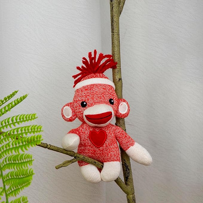 Plushland Adorable Sock Monkey, The Original Traditional Hand Knitted Hot Pink Stuffed Animal Toy Gift-for Girls and Boys Baby Doll Present Puppet 6 Inches