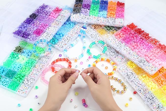 XIANNVXI 24Colours Yellow Pony Beads for Bracelet Friendship 720pcs Letter Kandi Yellow Pony Beaded Kit Bracelet Making Kit for Jewelry DIY Crafts