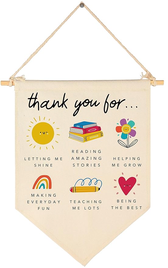 Thank You Gift for Nursery Teacher-End of Term Gift for Daycare Teacher,Nursery Worker,Teacher Ta School Nursery-Rainbow Teacher Leaving Present-Canvas Hanging Pennant Flag Banner Wall Sign Decor