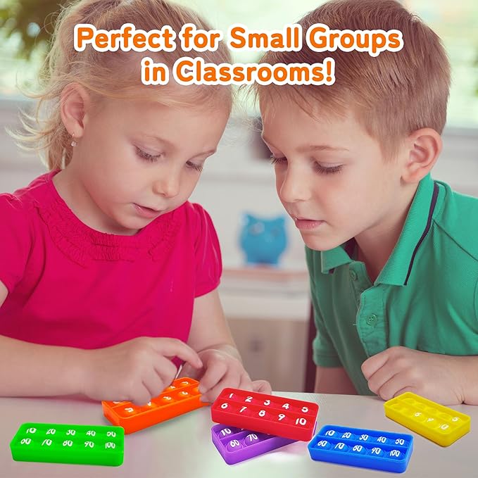 10 100 Frame Pop Board, Fidgets for Classroom, Quiet Sensory Toys Bubble Poppers, Pop for Counting Math, Focus Tools for Kids, Montessori Educational Toy Gift for Kindergarten (Set of 6)