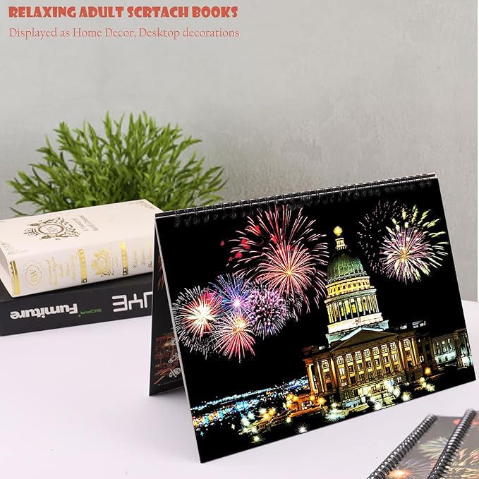 Scratch Art Book for Adults - 12PCS Scratch Painting Foil Art for Adults Scratch City Series Books Foil Engraving Scratch Art Adult Set with 6 Tools