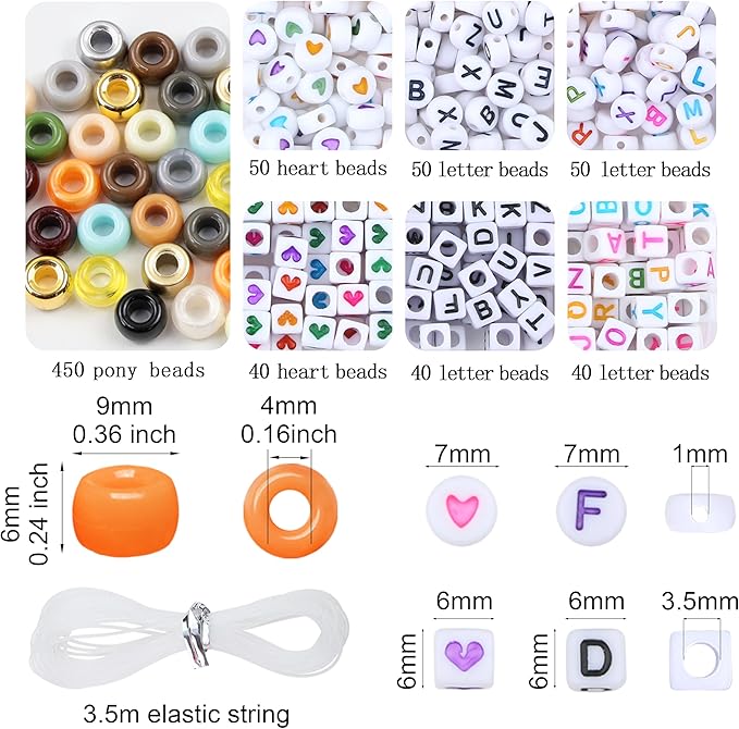 XIANNVXI 24Colours Grey Pony Beads for Bracelet 720pcs Letter Kandi Letter Friendship Grey Brown Pony Beaded Kit Bracelet Making Kit for Jewelry DIY Crafts