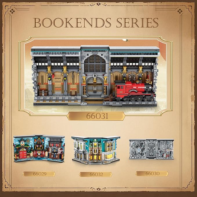 Reobrix Magic Train Booknook Building Set with Lights, Creative Bookends Building Kit 66031, Bookshelf Home Decor, 2795 PCS Book Nook Model Toy Kit, Gift for Teens 14+ and Adults