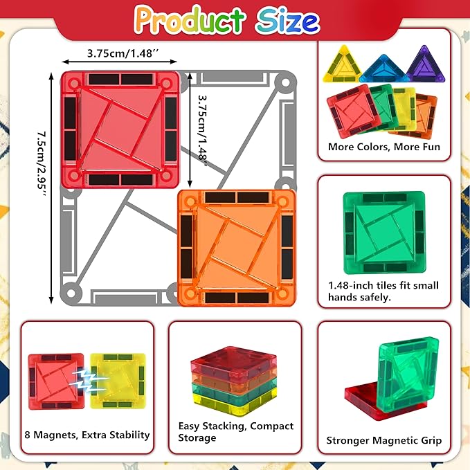 Mini Magnetic Tiles 36pcs, Travel Kids Toys STEM Magnet Toy for Toddler Magnetic Blocks Building Preschool Learning Sensory Montessori Toy for 3+ Year Old Boys and Girls