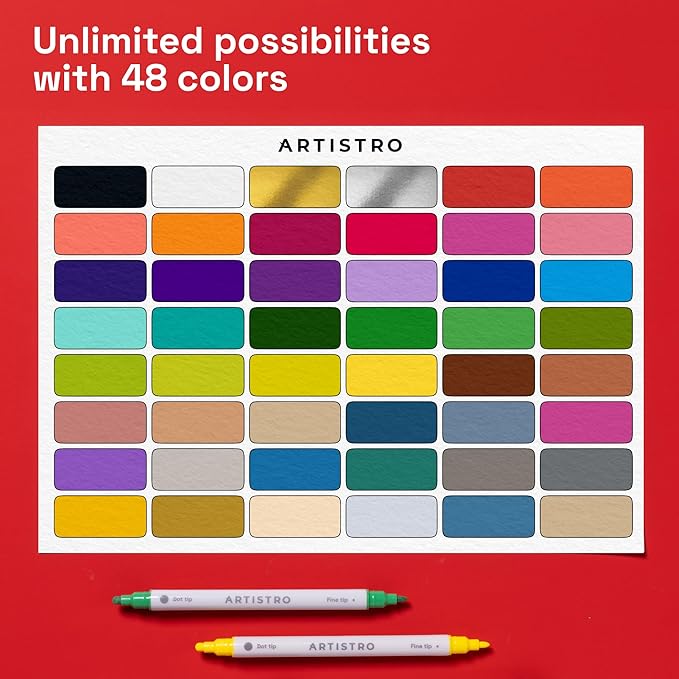 ARTISTRO 48 Acrylic Paint Markers for Rock, Fabric, Wood, Glass, Craft, Decoration - Dual-Tip Paint Pens - Stocking Stuffers, Christmas Gift Idea for Teens, Grandkids, Kids - Art Supplies