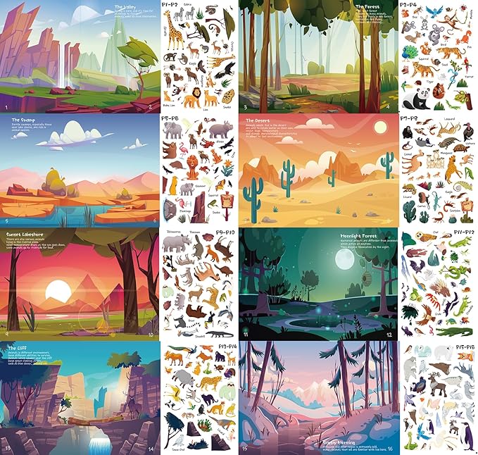 Sticker Book for Kids, 250+ Animal Stickers & 8 Scenes Activity Sheet, Reusable Busy Book, Seek and Find Sticker Coloring Pad, for Boys Girls Toddlers Ages 2-4 4-8 Years Old 3-5 6-7