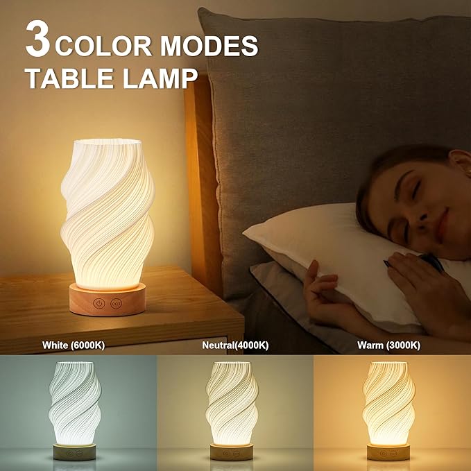 Cordless LED Table Lamp Set of Two, Battery Operated Portable Desk Lamp, 3 Color & Dimmable, Modern Rechargeable Table Light for Living Room,Bedroom,Bedside, White, 8.6inch