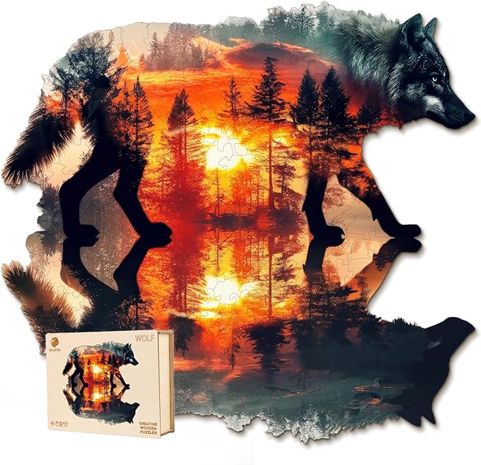 Wooden Puzzles for Adults, 3D Wolf Wooden Jigsaw Puzzles, Unique Shaped Animal Wood Puzzles Adults, Birthday Gift Family Game.(（11.4 * 10.6in 177pcs）