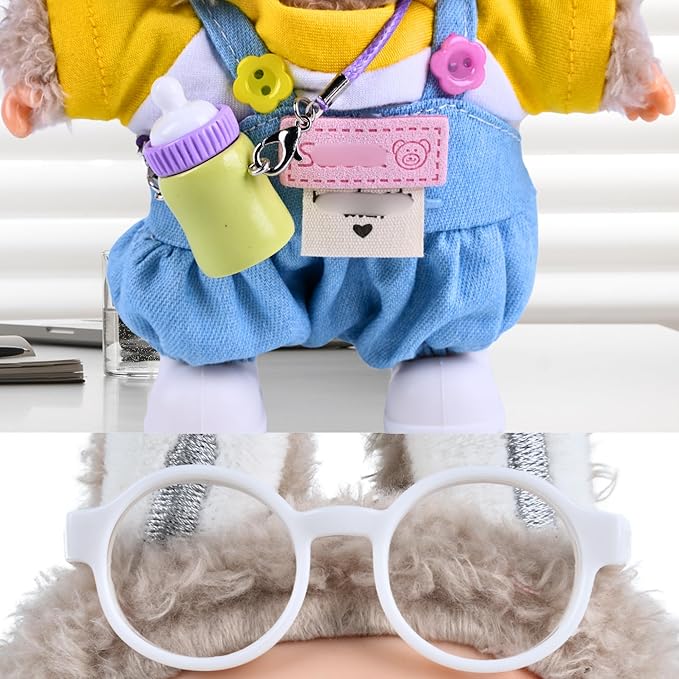17 cm Doll Clothes for 5.9-6.69 inches (15-17 cm) Dolls, Dress up Style Unique 5-Piece Adorable Set, Including T-Shirt, Onesie, Shoes, Bottle, Glasses (Doll not Included) (Denim Blue)