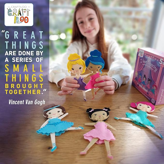 CRAFTILOO Ballerina Dancers Sewing Kit for Kids, Fun and Educational Craft Set for Boys and Girls Age 5-12, Sew Your Own Felt Ballerina Craft Kit for Beginners (Ballerina Kit)