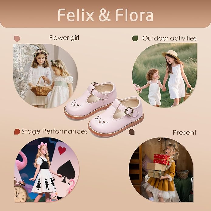 Felix & Flora Toddler Little Girl Mary Jane Dress Shoes - Ballet Flats for Girl Party School Shoes