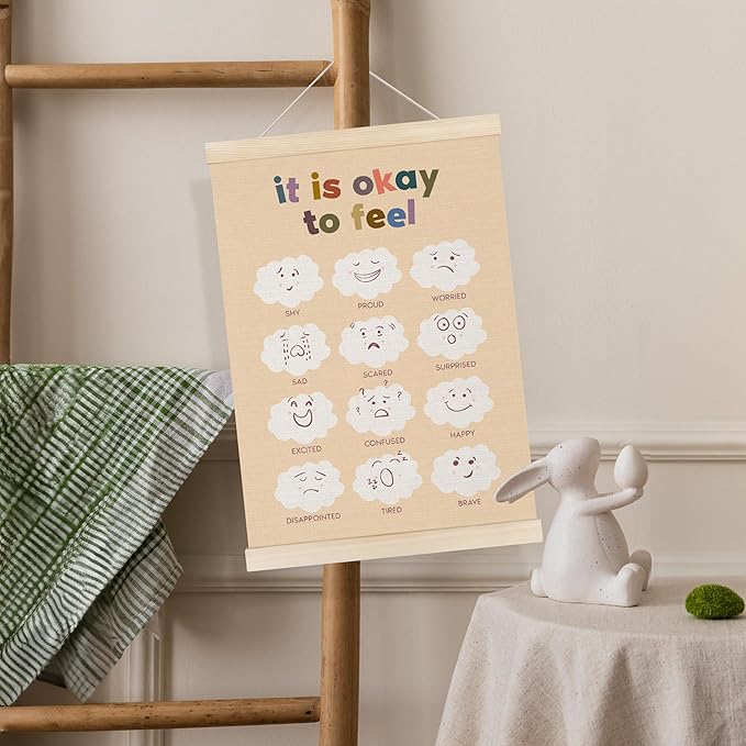 Koesus Calming Corner Posters for Kids, Emotional Chart Wall Art Poster Hanger Frame 12x16 Inch Set of 2, Boho Mental Health Canvas Pictures Prints Framed Wall Decor for Classroom