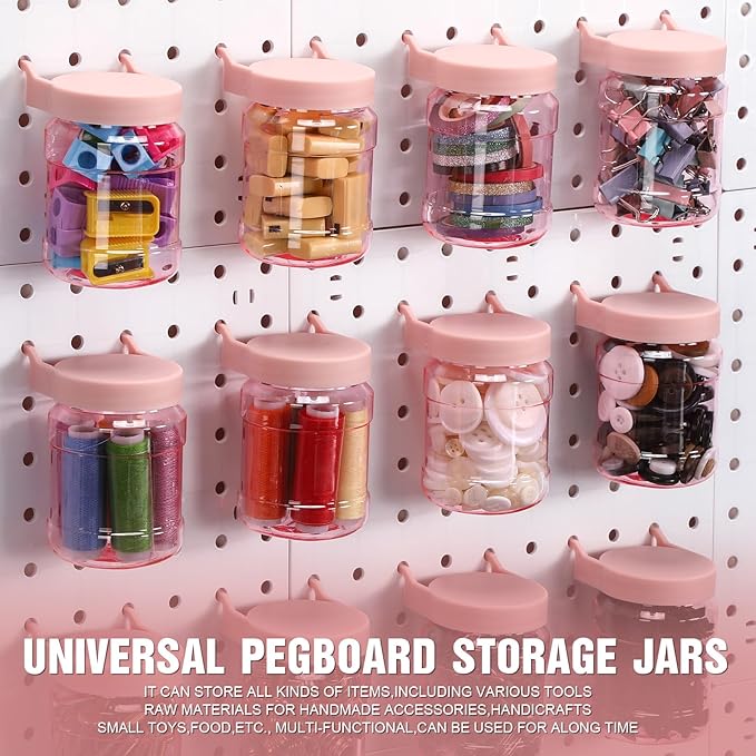 Unittype 20 Set Pegboard Organizer Accessories Peg Boards Jars with Lids Plastic Pegboards Bins Storage Containers Clear Peg Board Wall Organizer for Garage Sewing Office Home Supplies(Pink)